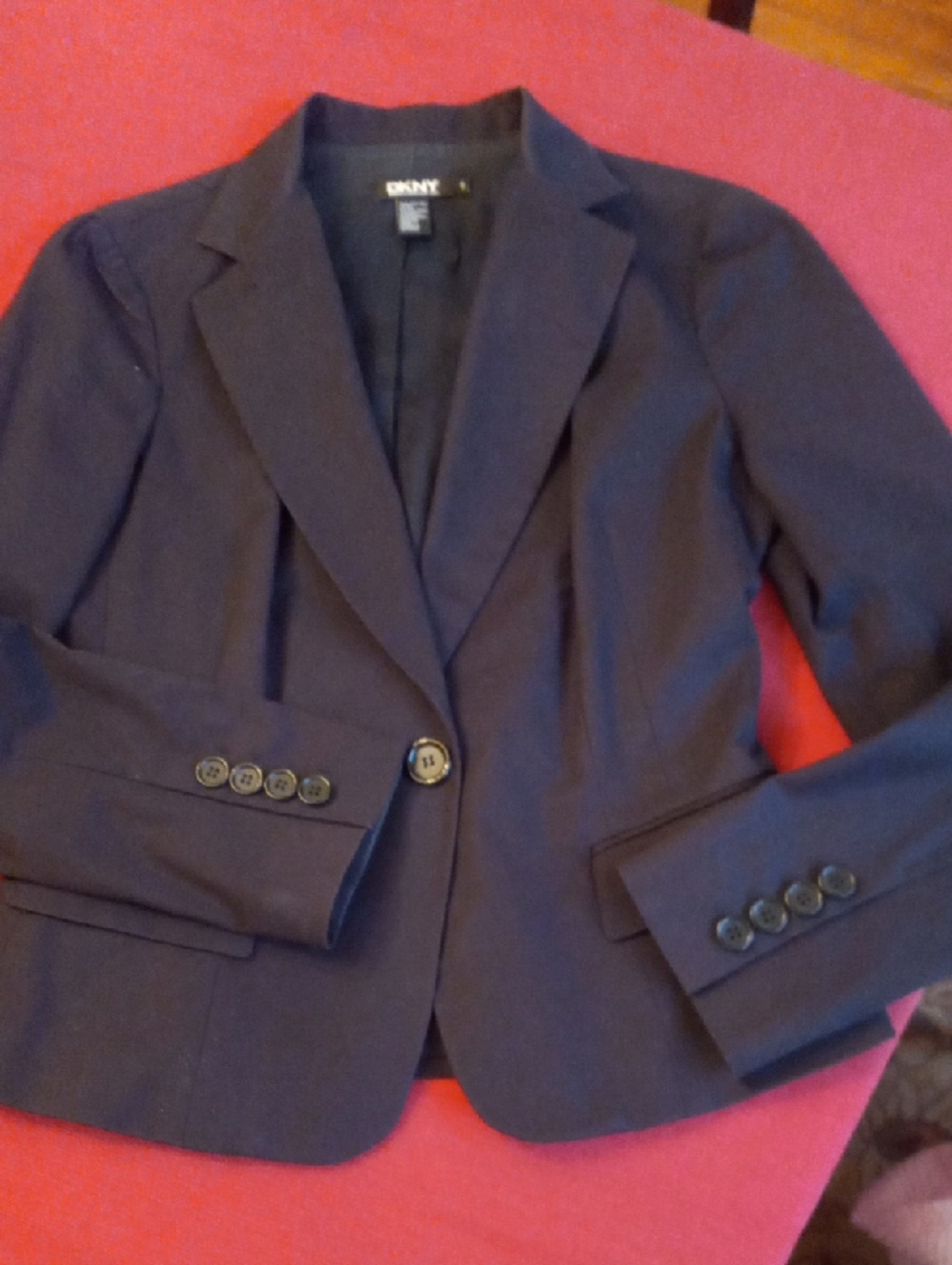 DKNY Women's Black Cotton Single-Button Blazer